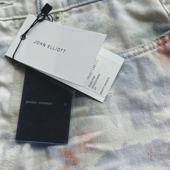 John Elliott Denim Shorts Tie Dye 5-Pocket Fray Hem White Purple Push Pop 29 NWT - Picture 12 of 14